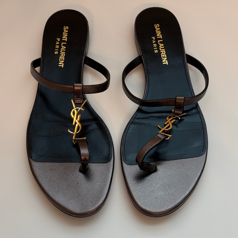 Saint Laurent Women's Black/Pewter and Gold Sandals